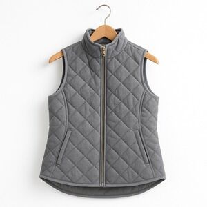Old Navy Women Gray Quilted Puffer Vest Small Petite Warm Lightweight
